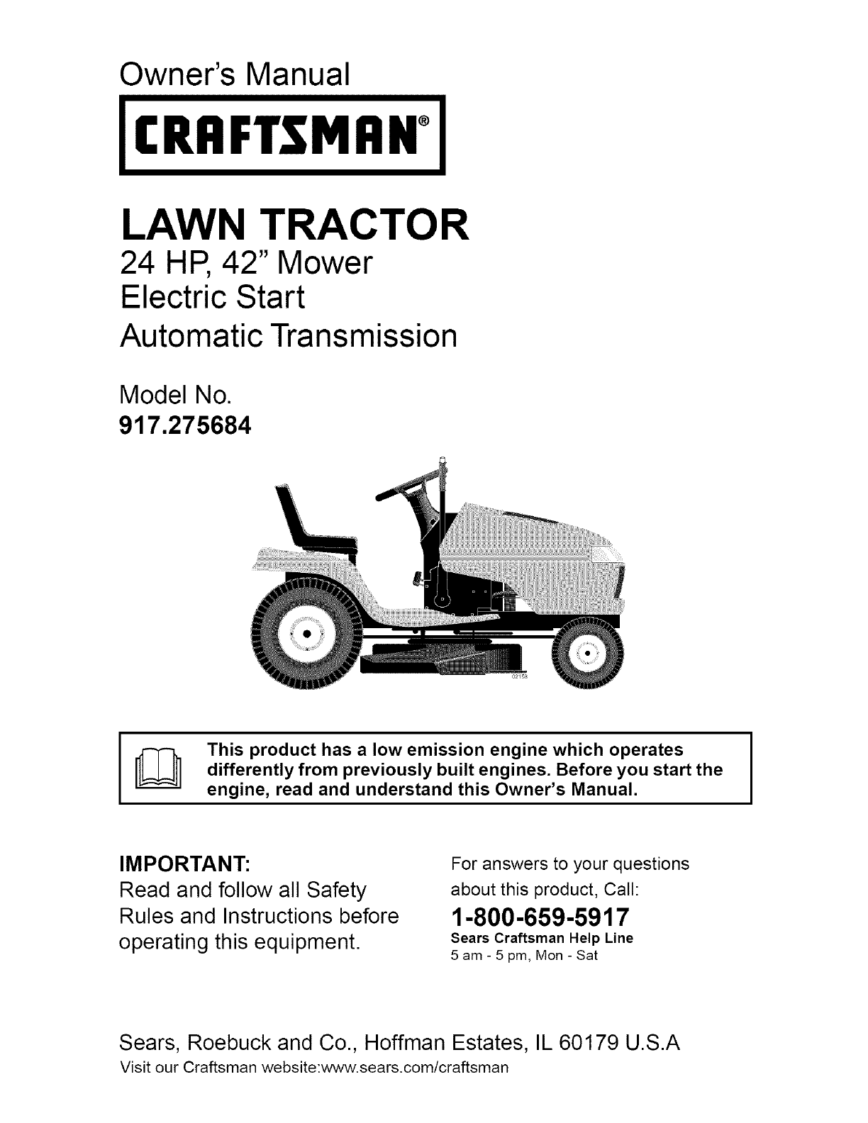 Craftsman 24 hp lawn tractor 2024 manual