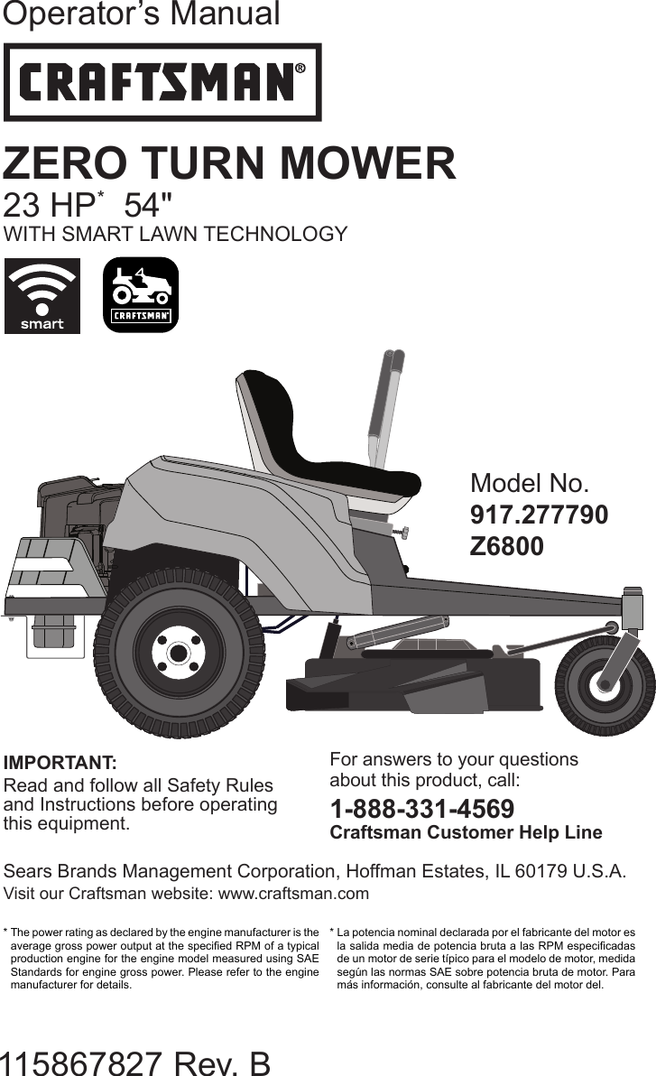 Craftsman 917277790 User Manual RIDING MOWER Manuals And Guides 1612078L