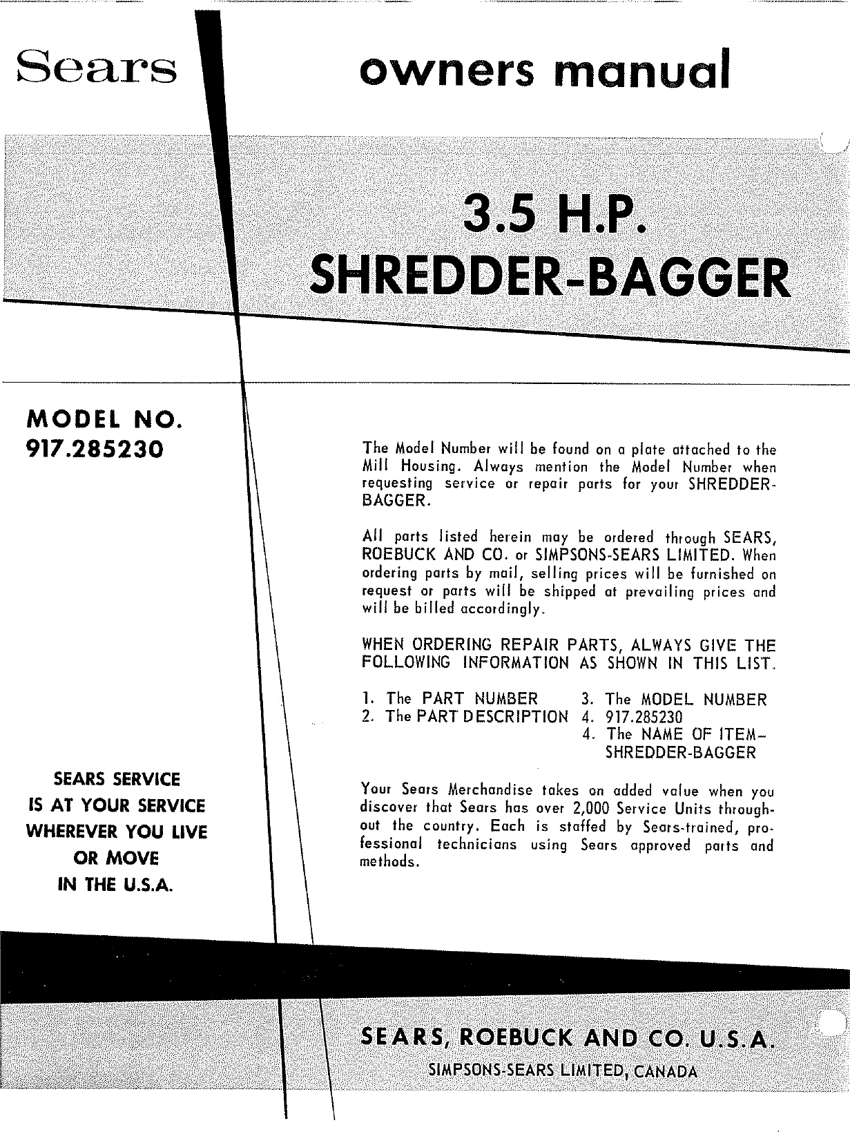 Craftsman 917285230 User Manual SEARS SHREDDER BAGGER Manuals And ...