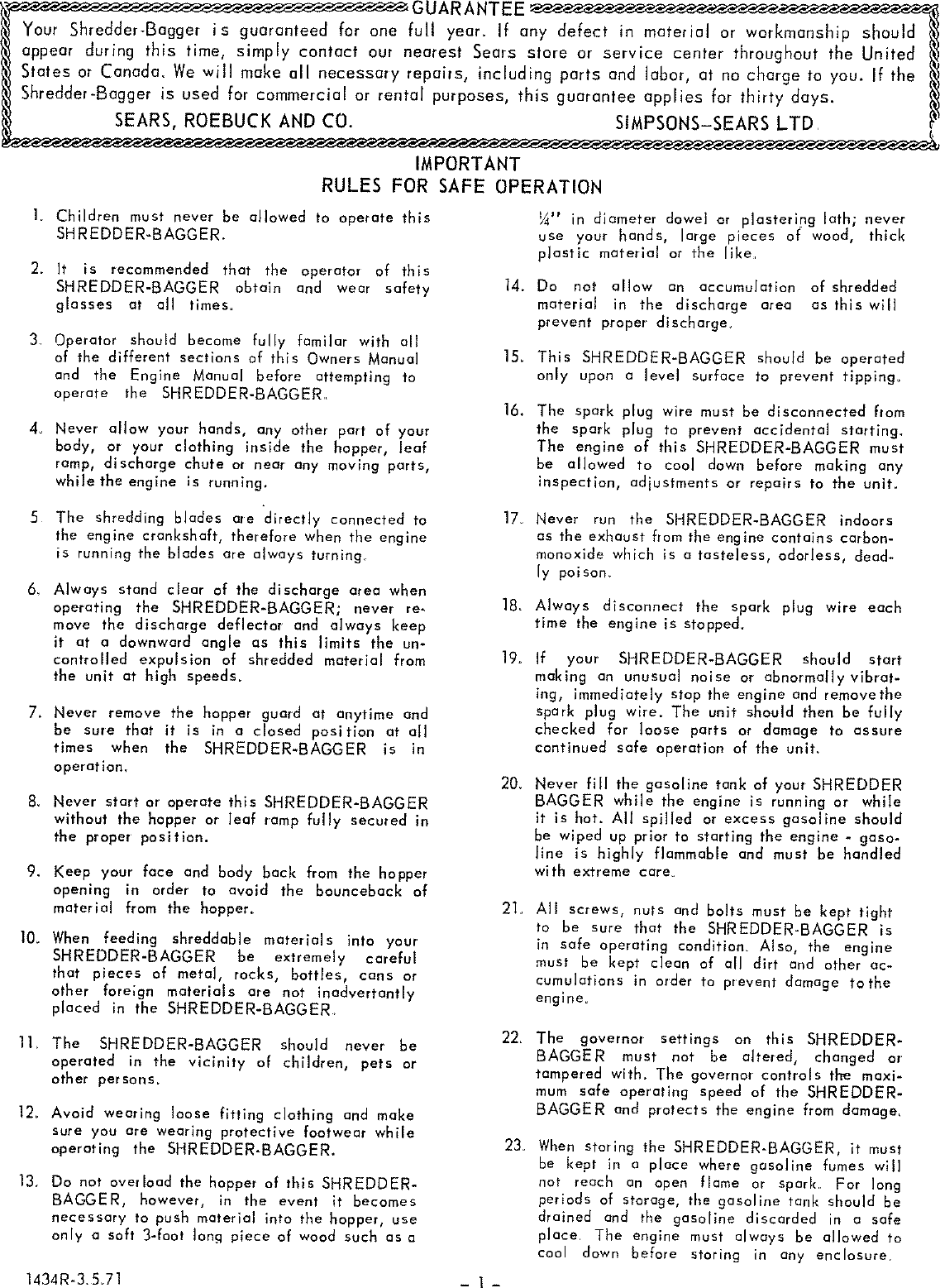 Page 2 of 12 - Craftsman 917285230 User Manual  SEARS SHREDDER-BAGGER - Manuals And Guides L0807215