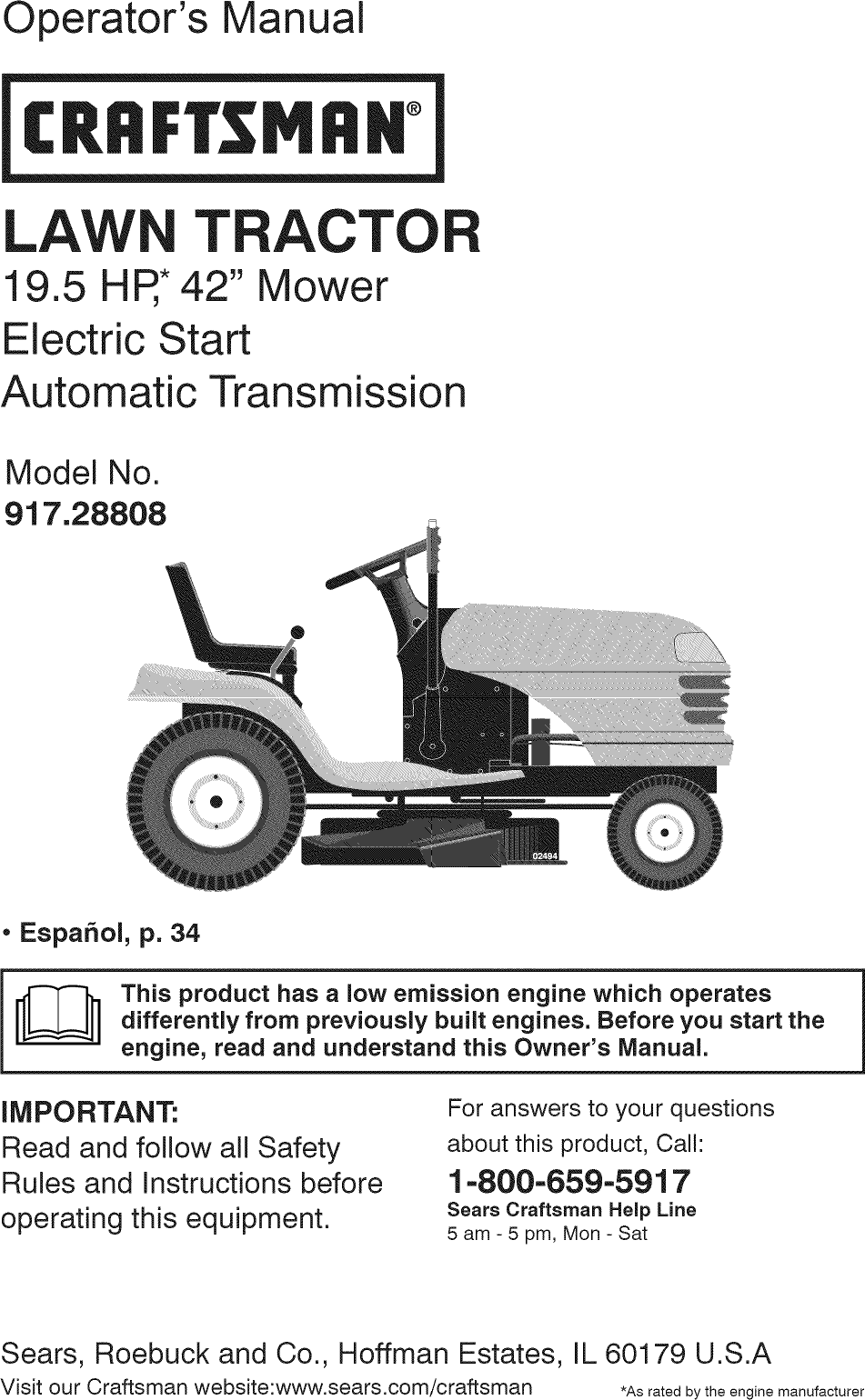 Craftsman 917288080 User Manual Tractor Manuals And Guides L0809281