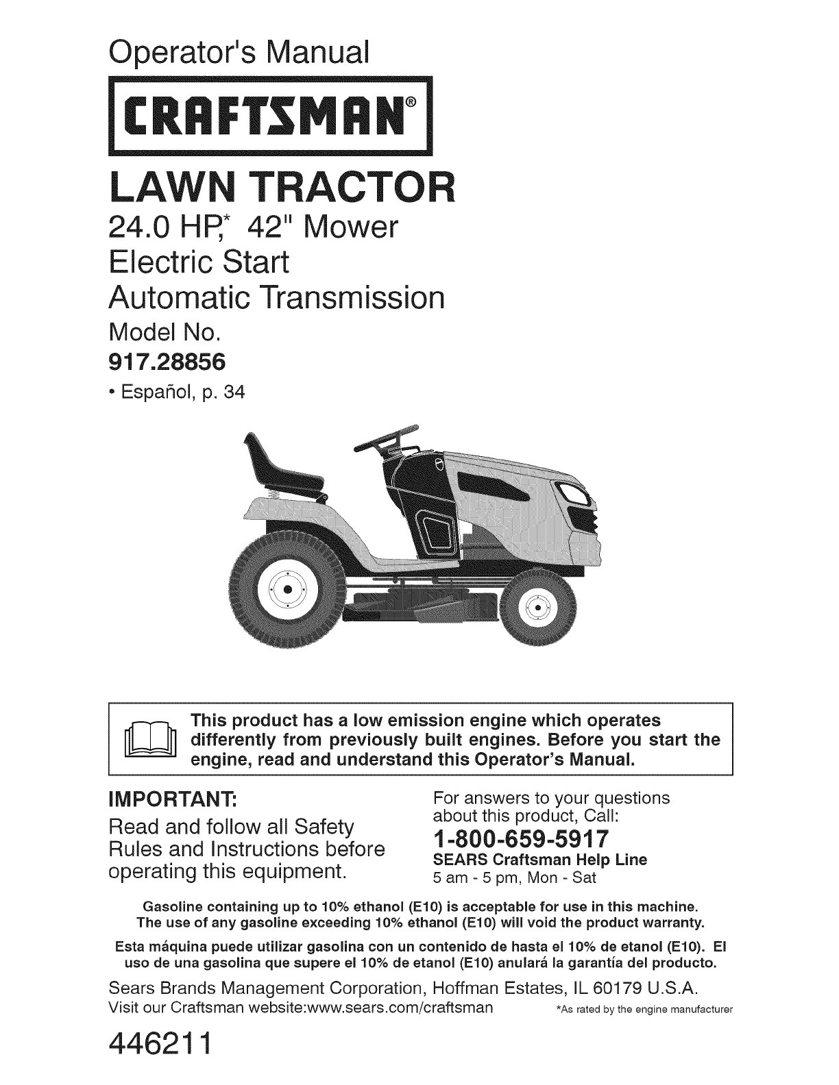 Craftsman 917288562 User Manual TRACTOR Manuals And Guides 1110003L