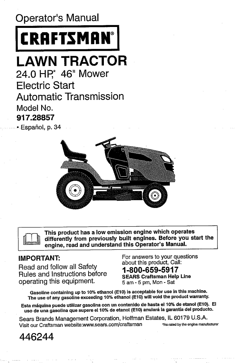 Craftsman 917288572 User Manual TRACTOR Manuals And Guides 1109551L