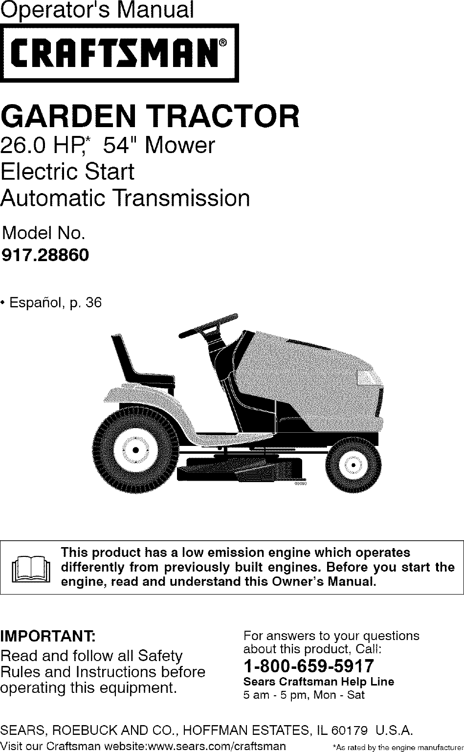 Craftsman 917288600 User Manual TRACTOR Manuals And Guides L0807368