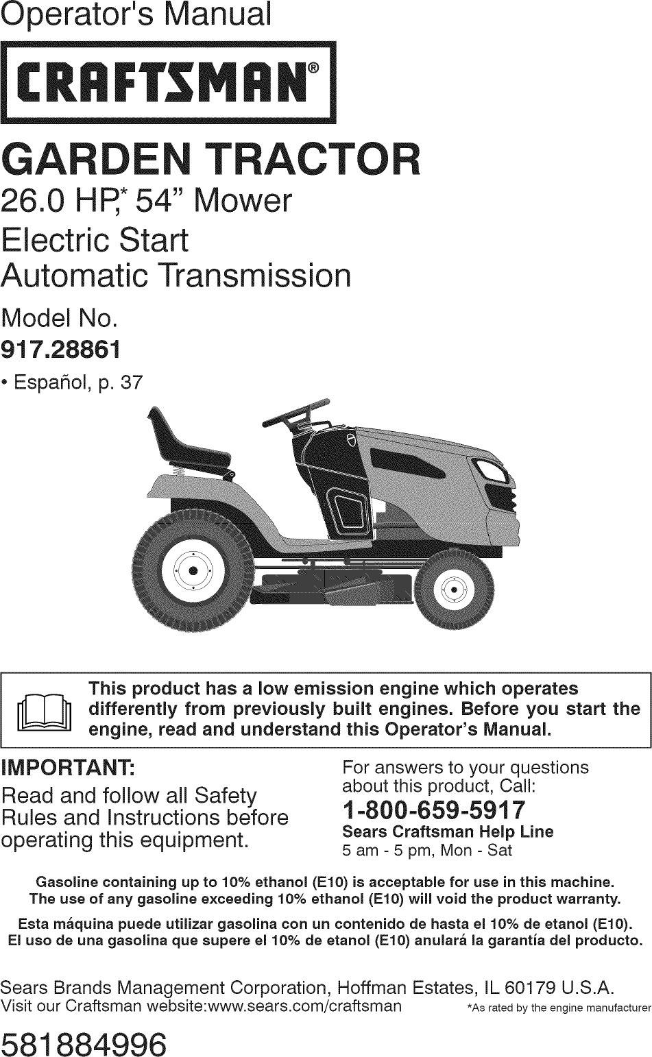 Craftsman 917288613 User Manual TRACTOR Manuals And Guides 1211409L