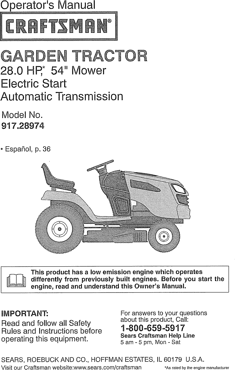 Craftsman 917289740 User Manual TRACTOR Manuals And Guides L0901647
