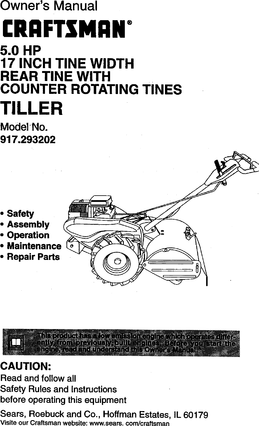 Craftsman 917293202 User Manual TILLER Manuals And Guides 99040587