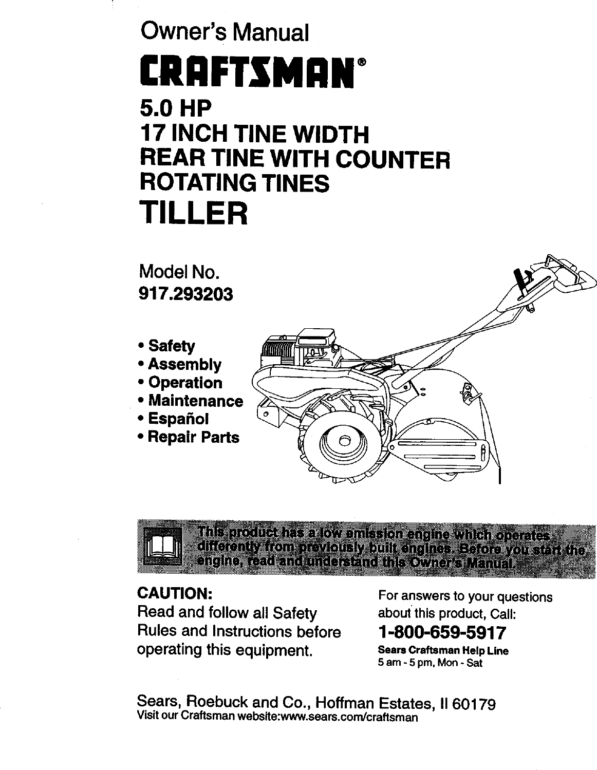 Craftsman 917293203 User Manual TILLER Manuals And Guides L0010025