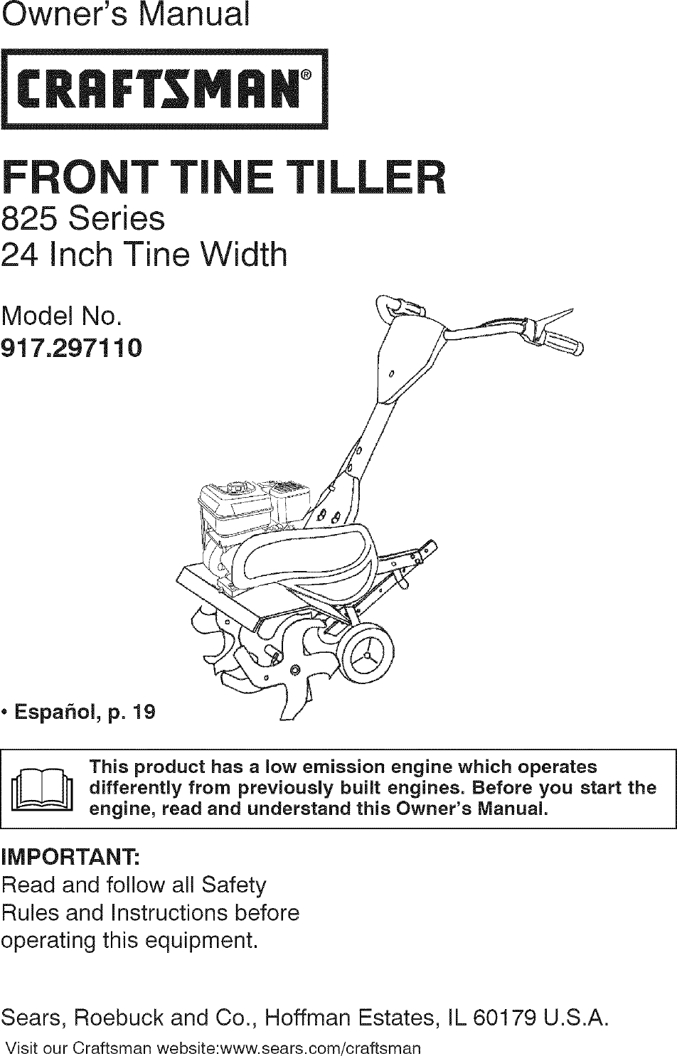 Craftsman 917297110 User Manual TILLER Manuals And Guides L0702062