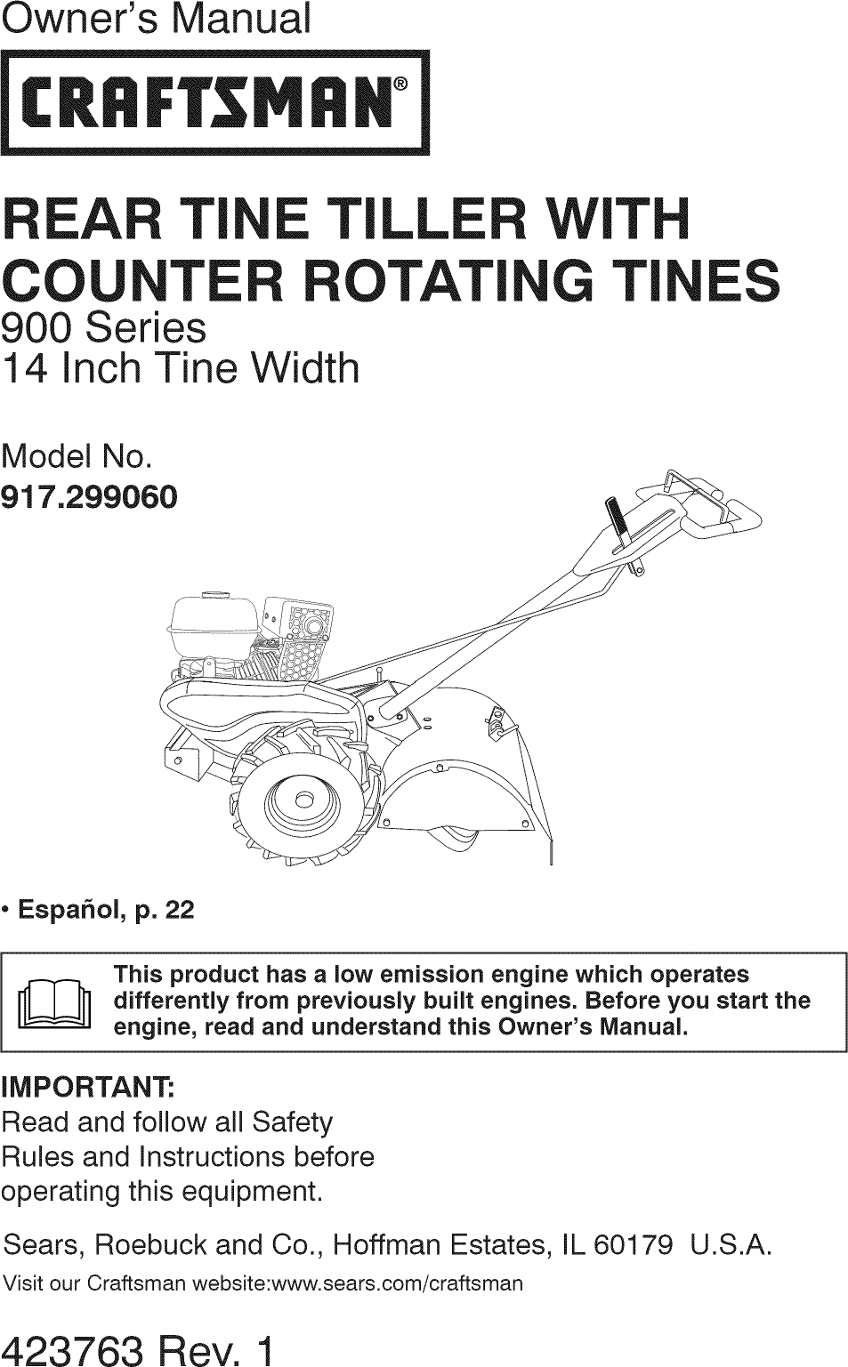 Craftsman 917299060 User Manual Tiller Manuals And Guides