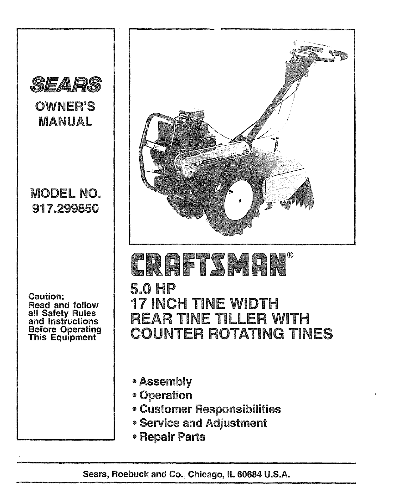 Craftsman 917299850 User Manual Rear Tine, Gas Tiller Manuals And ...