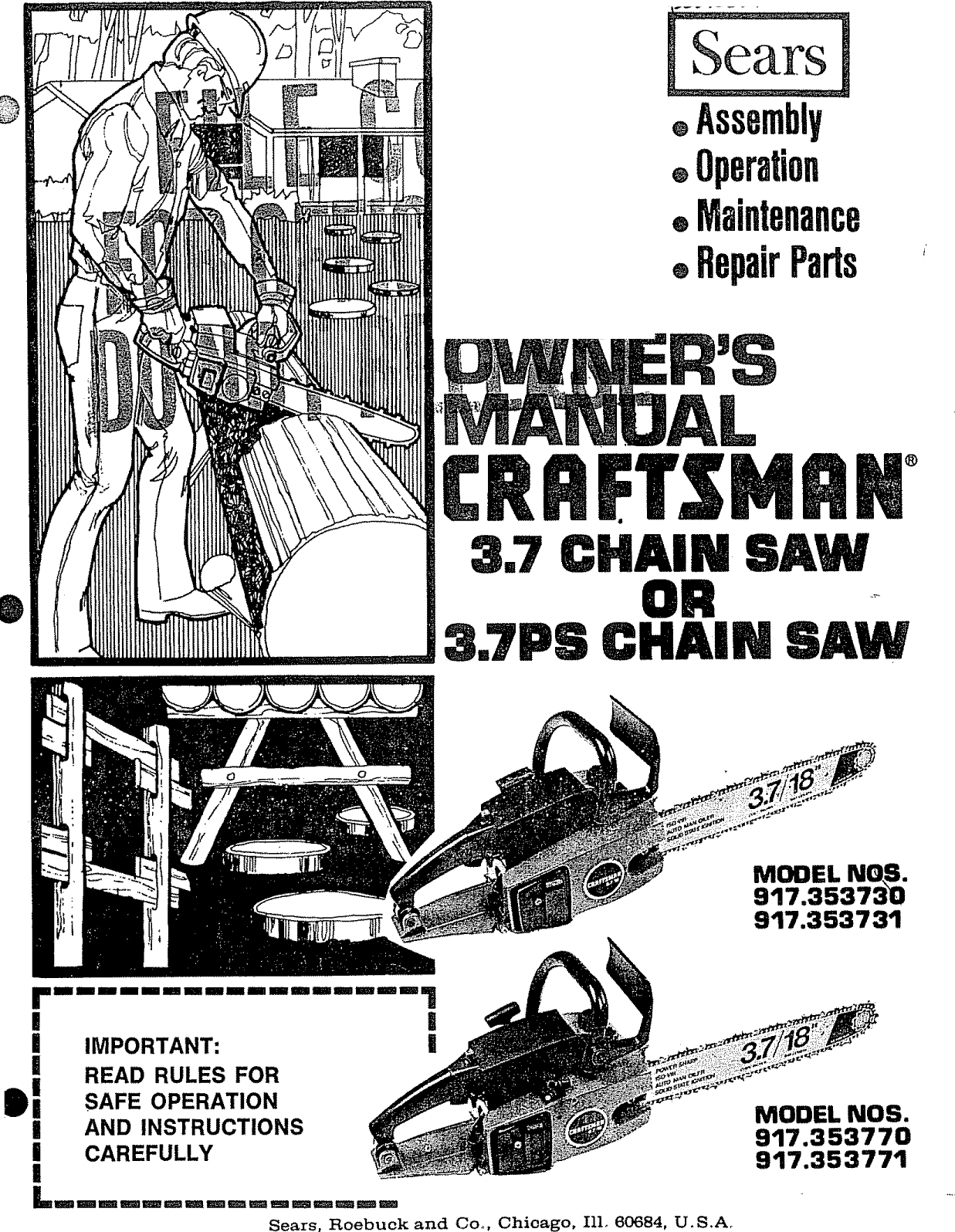 Craftsman 917353730 User Manual CRAFTMAN 3.7 CHAIN SAW OR 3.7PS Manuals