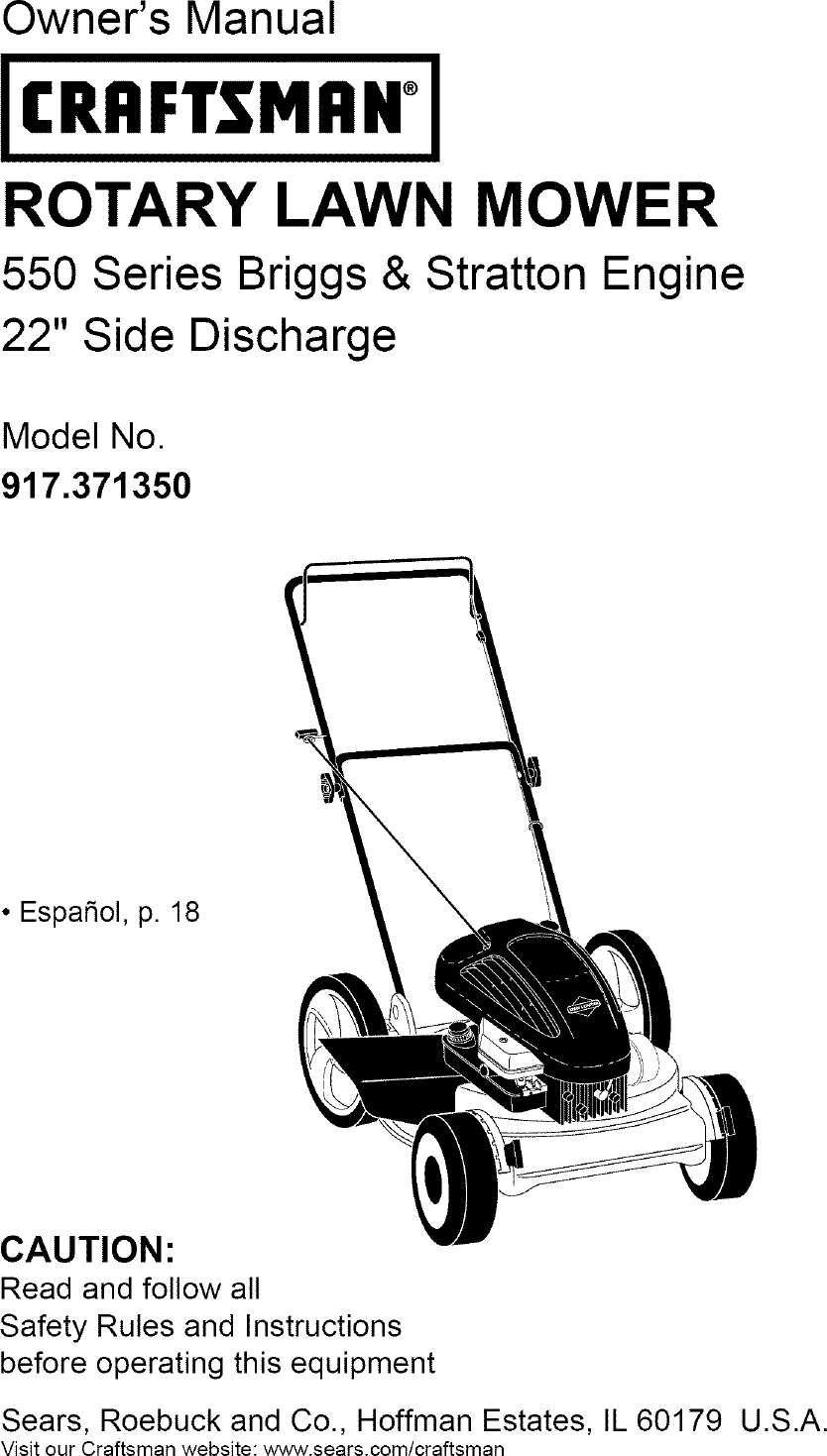 Craftsman 917371350 User Manual MOWER Manuals And Guides L0702185