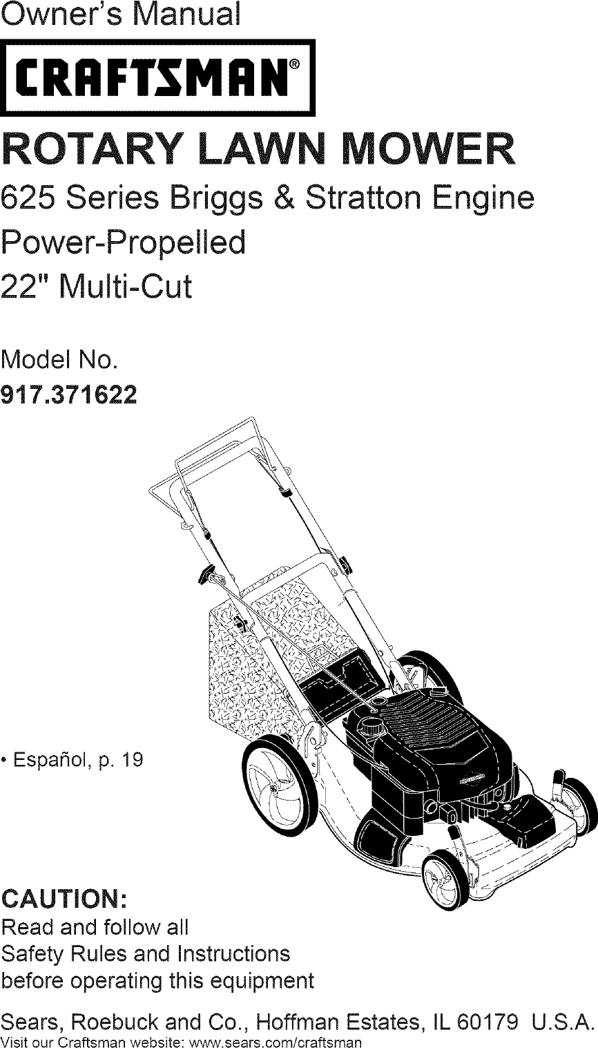 Craftsman 917371622 User Manual LAWN MOWER Manuals And Guides L0709171