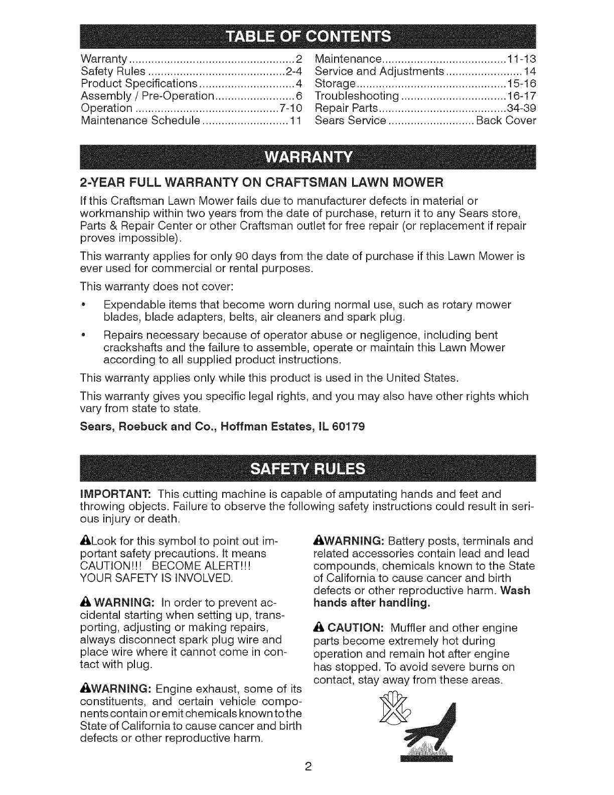 Craftsman 917371750 User Manual MOWER Manuals And Guides L0804050