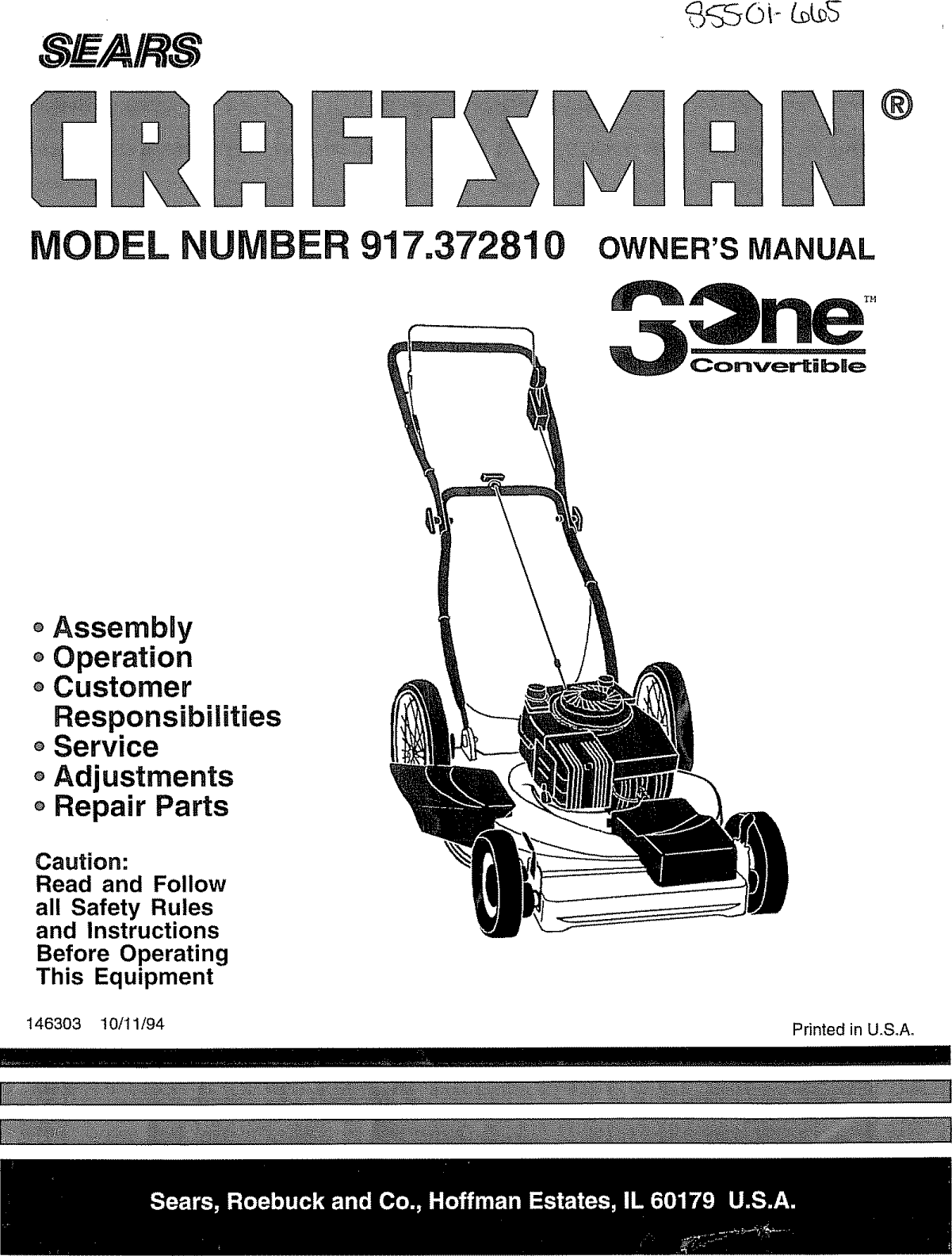 Craftsman 917372810 User Manual LAWN MOWER Manuals And Guides L0808199