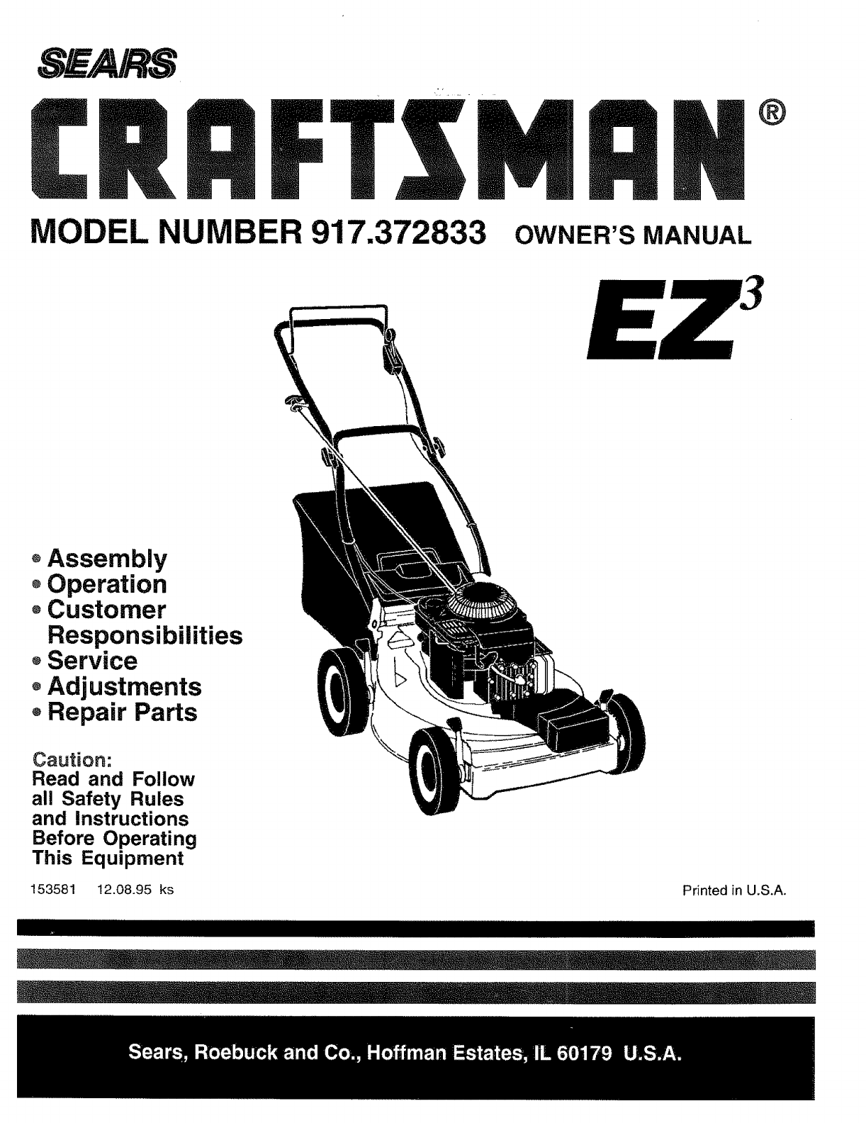 Craftsman 917372833 User Manual ROTARY LAWN MOWER Manuals And ...