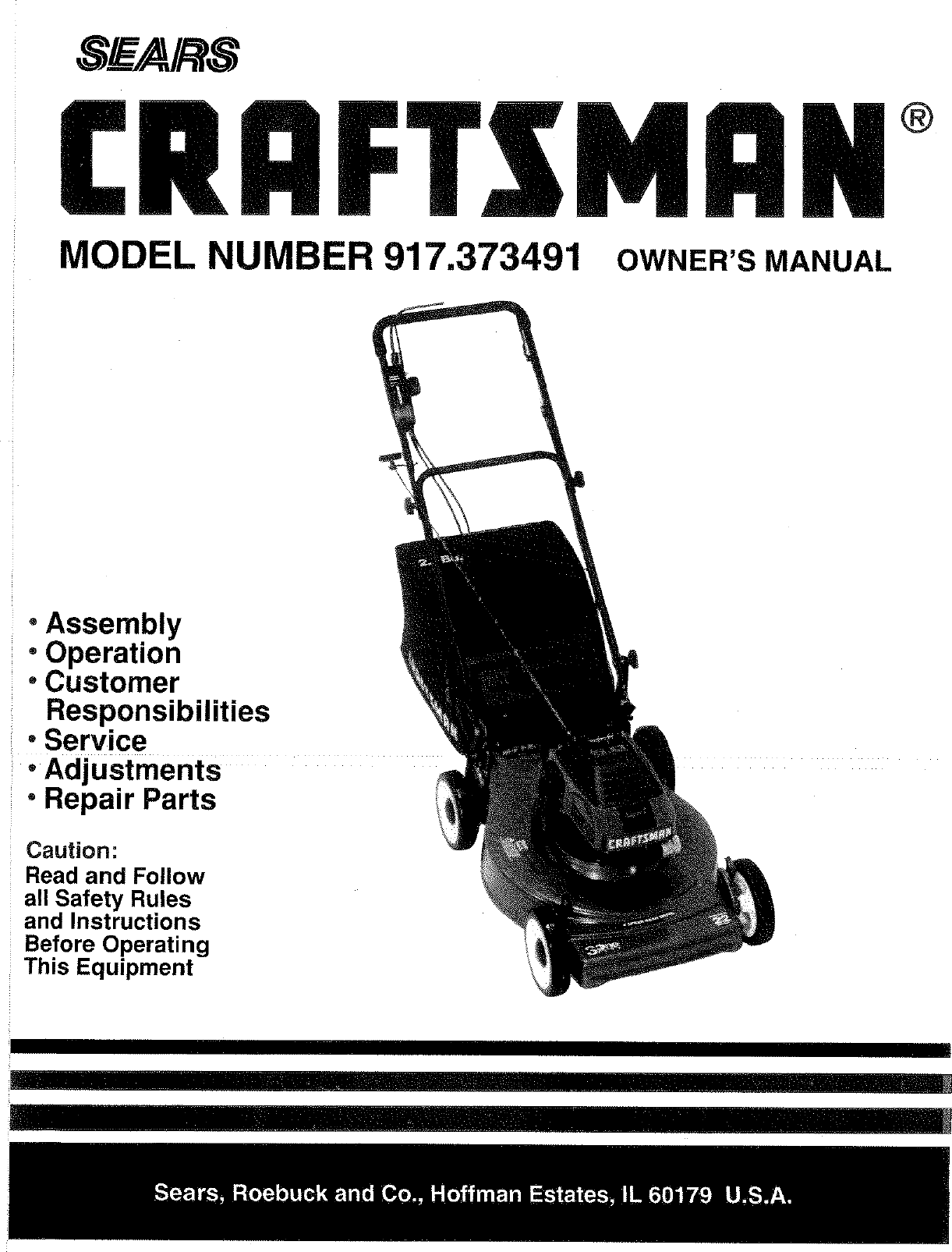 Craftsman 917373491 User Manual LAWN MOWER Manuals And Guides L0807104