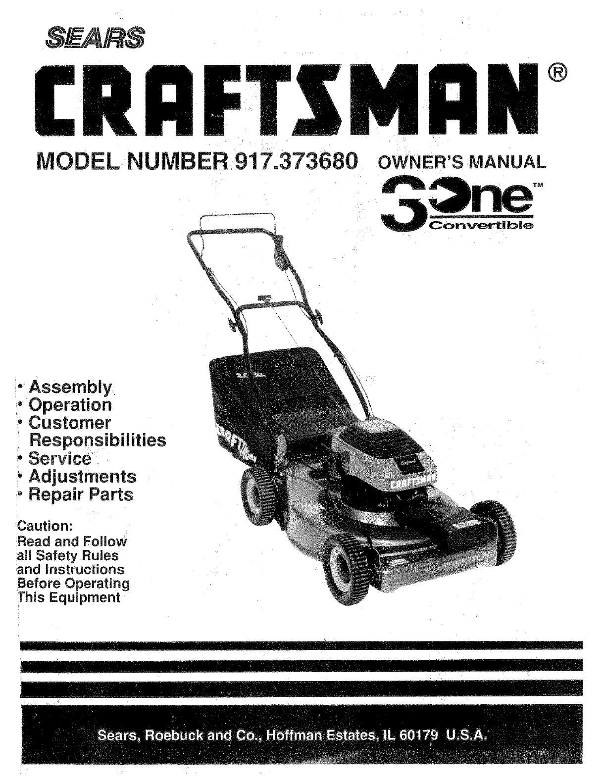 Craftsman 917373680 User Manual LAWN MOWER Manuals And Guides L0805376