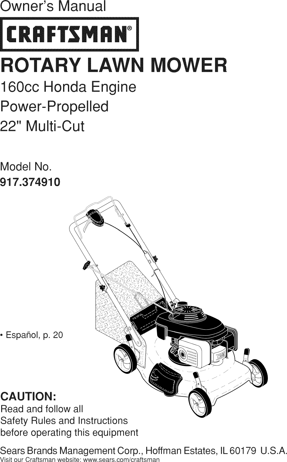 Craftsman 160cc* Honda Sears Owners Manual