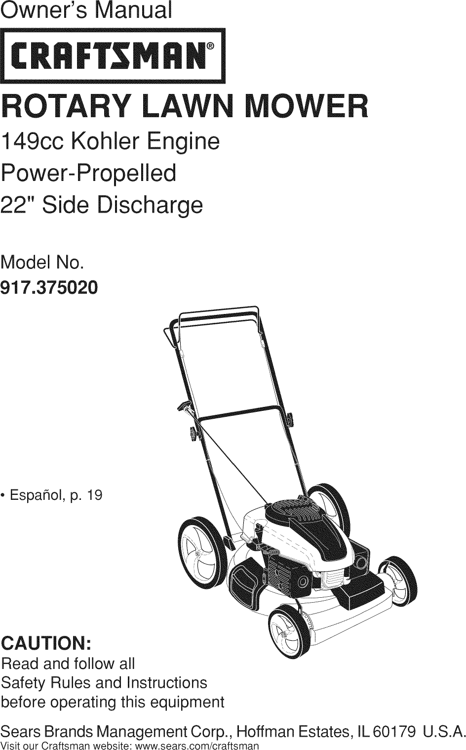 Craftsman 917375020 1107146L User Manual LAWN MOWER Manuals And Guides