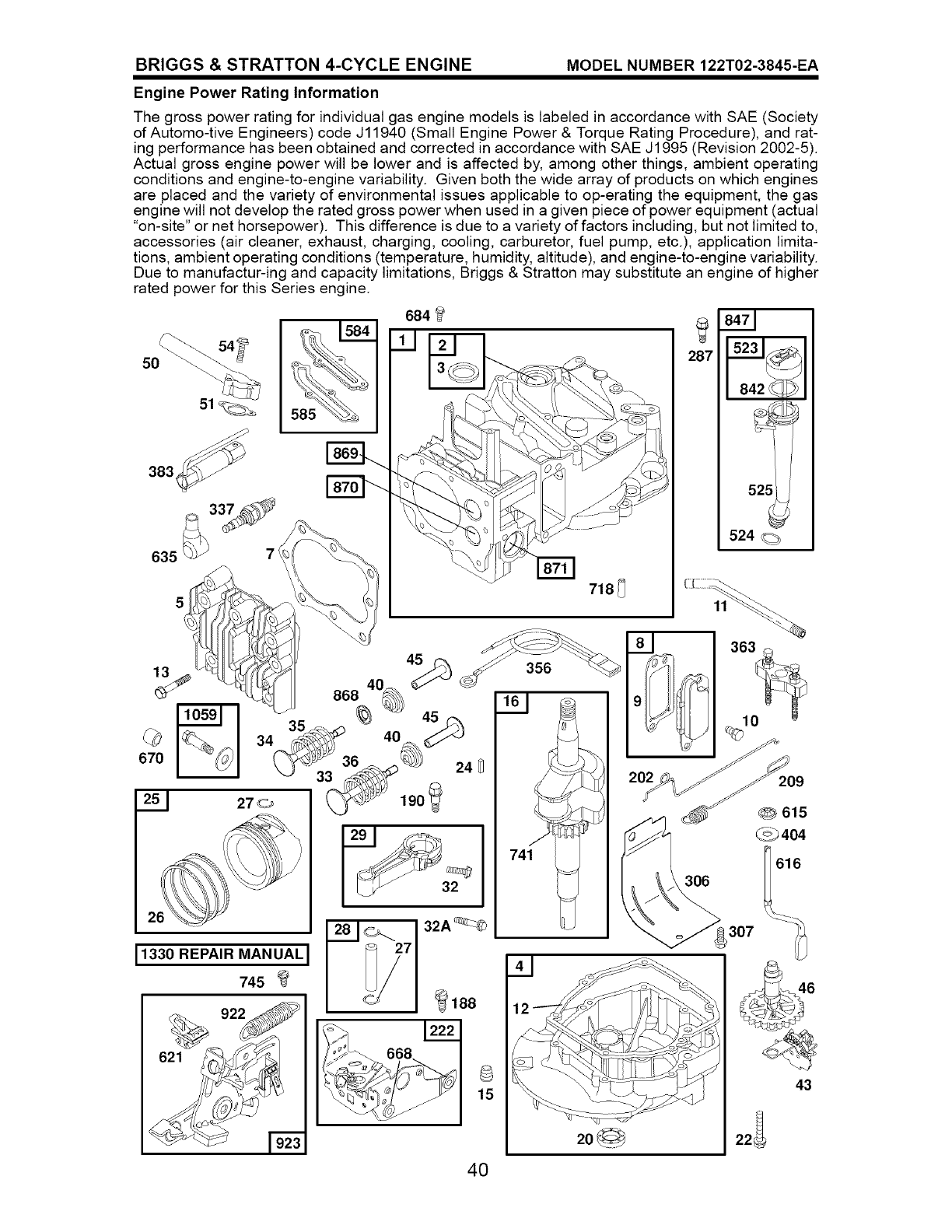 BRIGGS & STRATTON 4-CYCLE ENGINE MODEL NUMBER 122T02-3845-EA