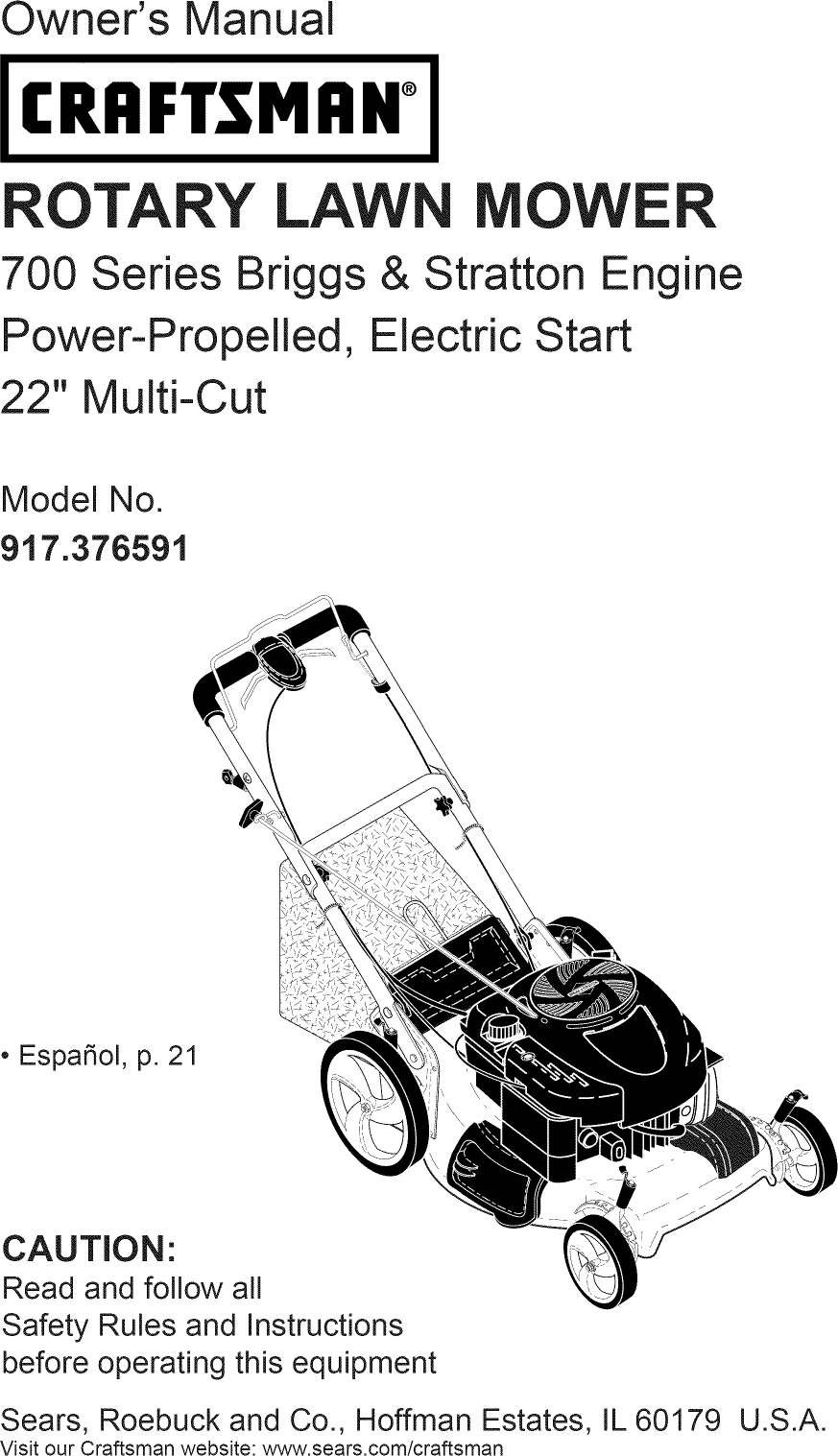 Craftsman 917376591 User Manual Mower Manuals And Guides L0906033