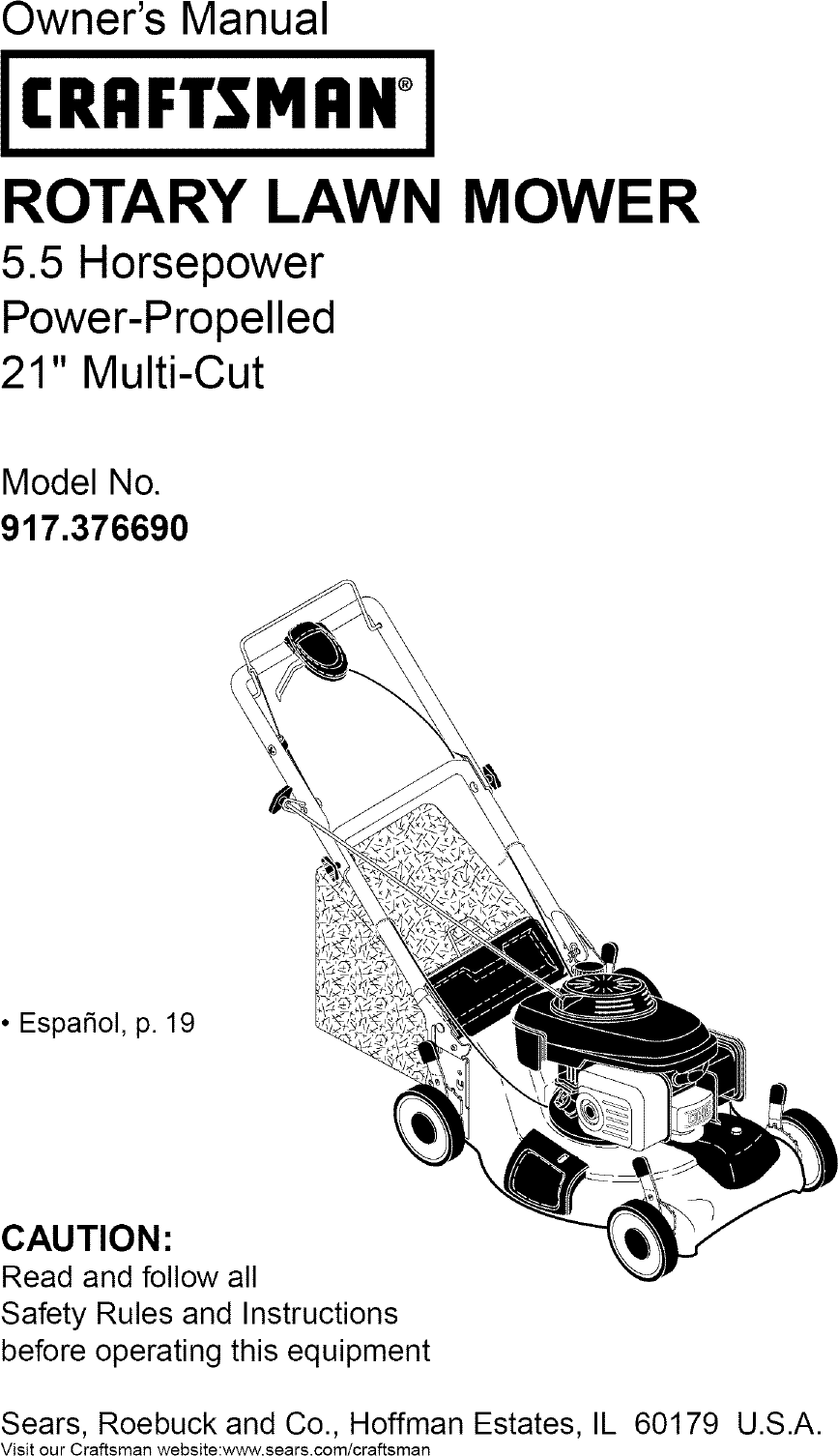Craftsman 917376690 User Manual ROTARY MOWER Manuals And Guides L0411327