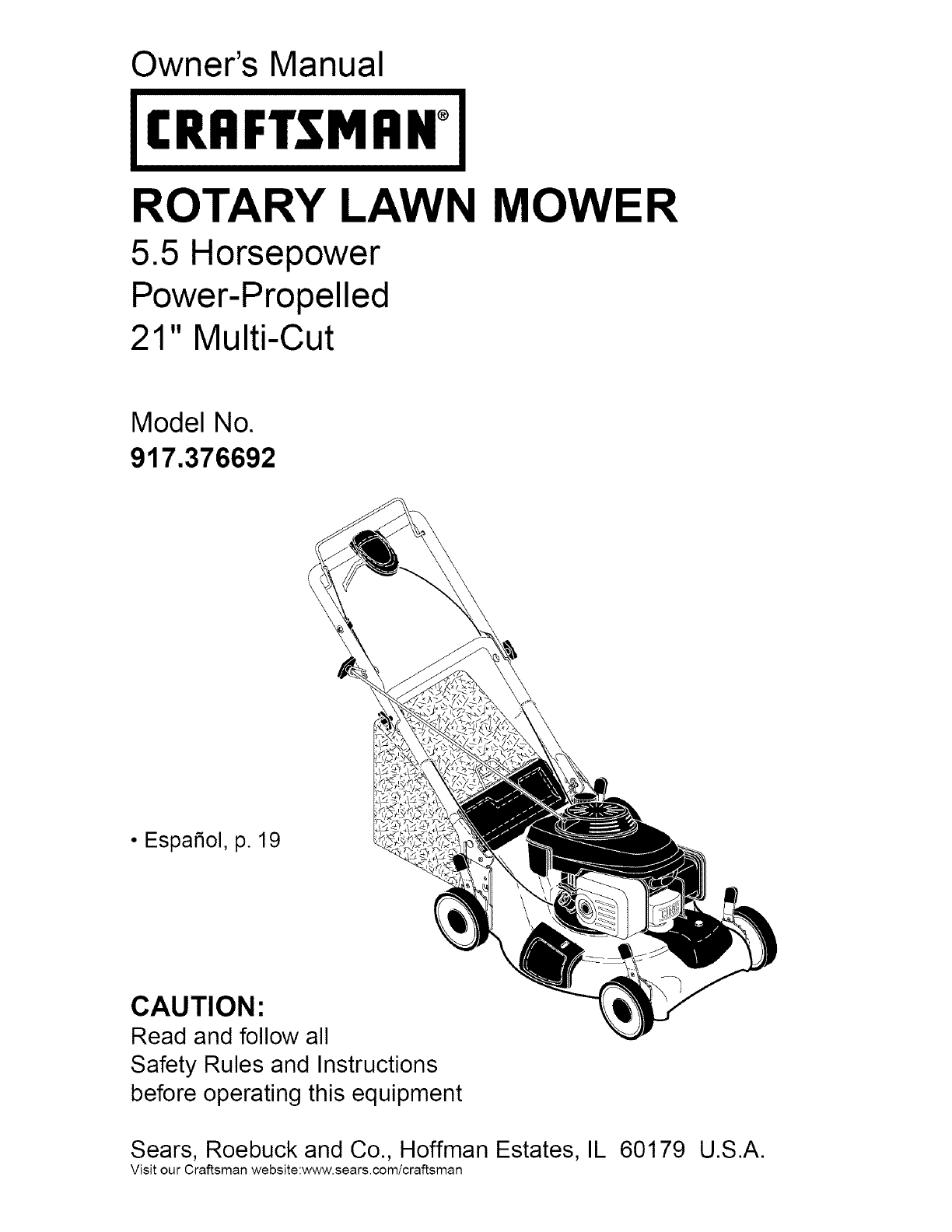 Craftsman 917376692 User Manual ROTARY MOWER Manuals And Guides L0504437