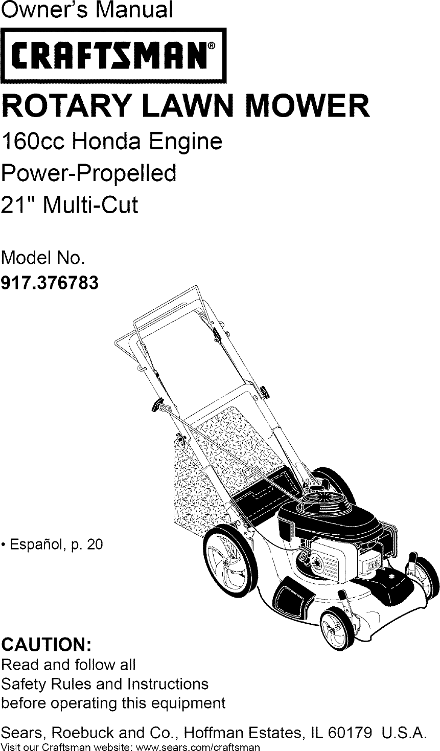 Craftsman 917376783 User Manual LAWN MOWER Manuals And Guides L0706350