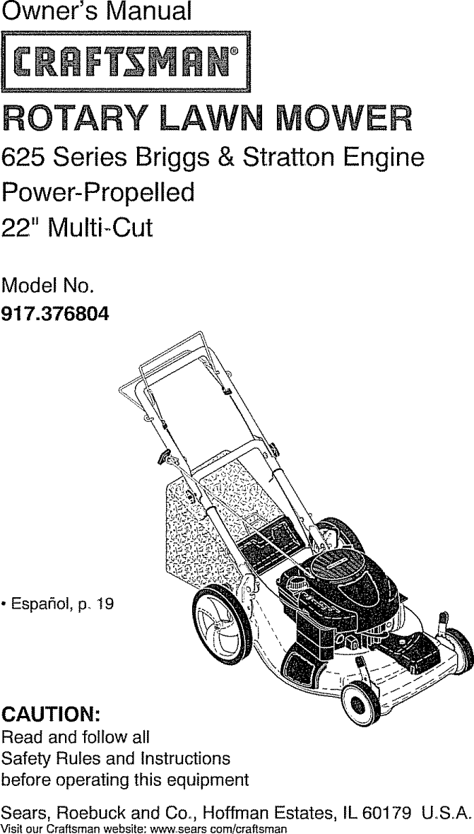 Craftsman 917376804 User Manual MOWER Manuals And Guides L0902446