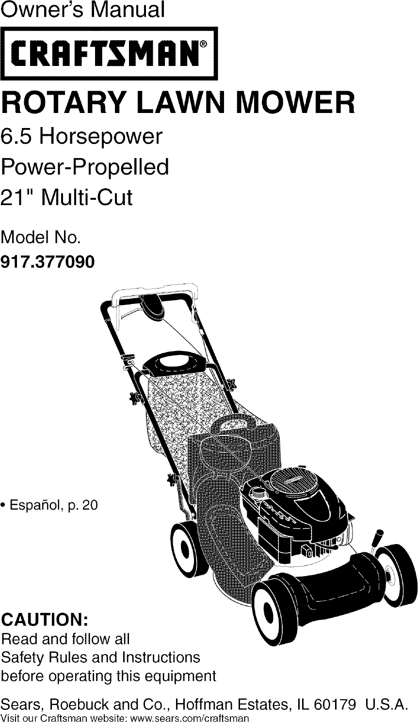 Craftsman 917377090 User Manual LAWN MOWER Manuals And Guides L0503417