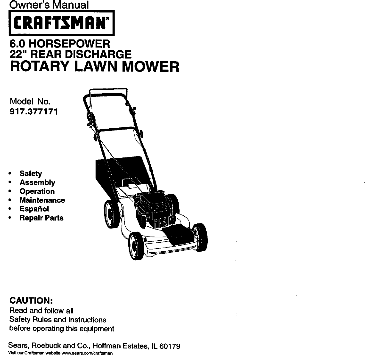 Craftsman 917377171 User Manual Gas, Walk Behind Lawnmower Manuals And ...