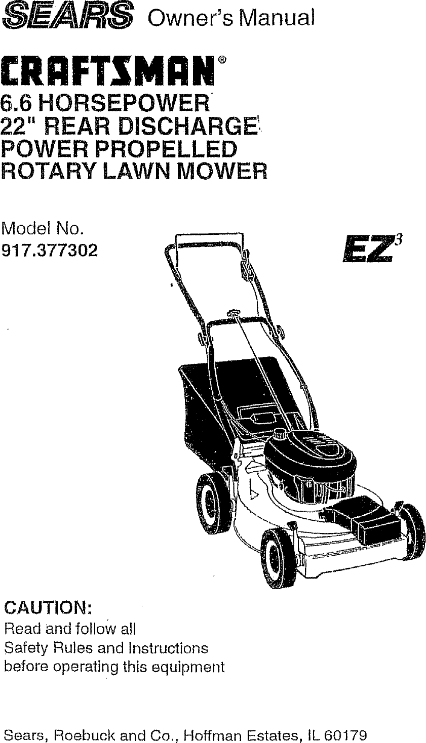 Craftsman 917377302 User Manual MOWER Manuals And Guides L0806650