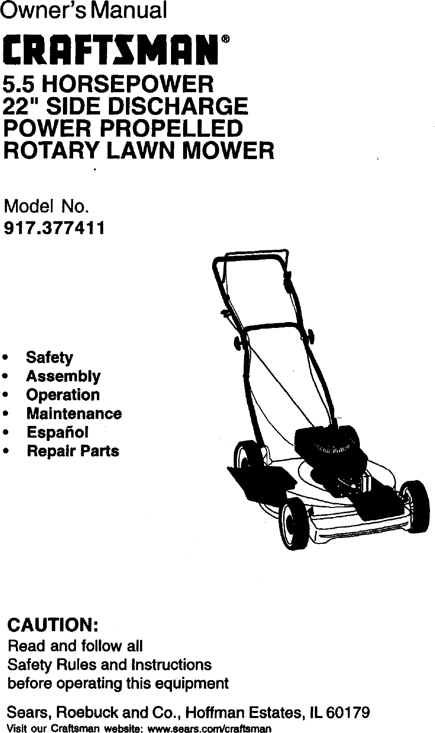 Craftsman 917377411 User Manual ROTARY MOWER Manuals And Guides L0040139