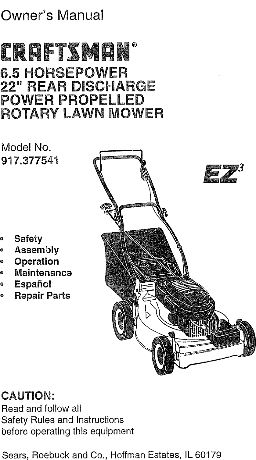 Craftsman 917377541 User Manual ROTARY MOWER Manuals And Guides L0804445