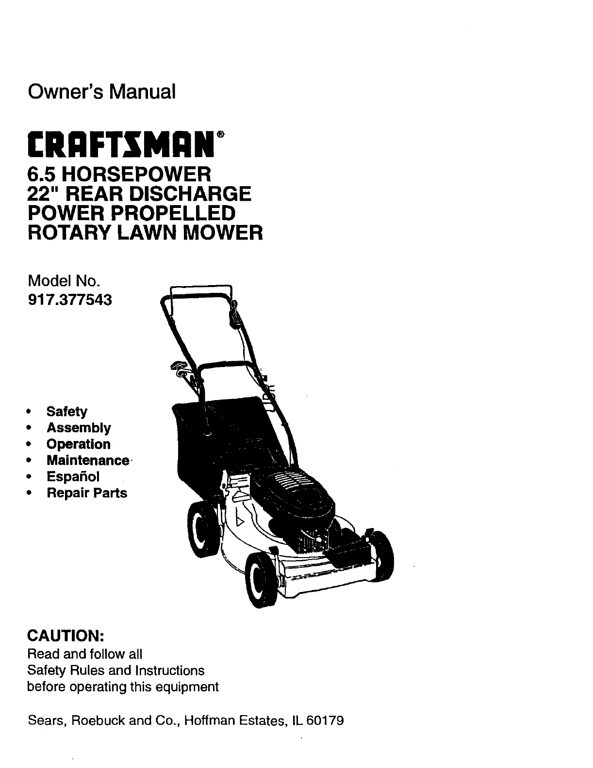 Craftsman 917377543 User Manual Rotary Mower Manuals And Guides 98120008