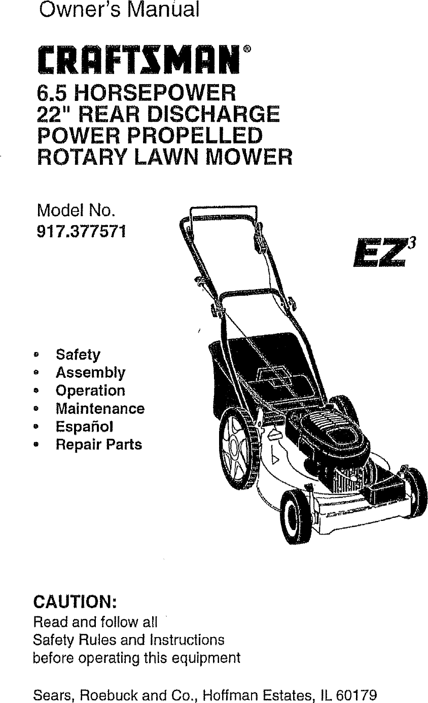 Craftsman 917377571 User Manual ROTARY MOWER Manuals And Guides L0711571