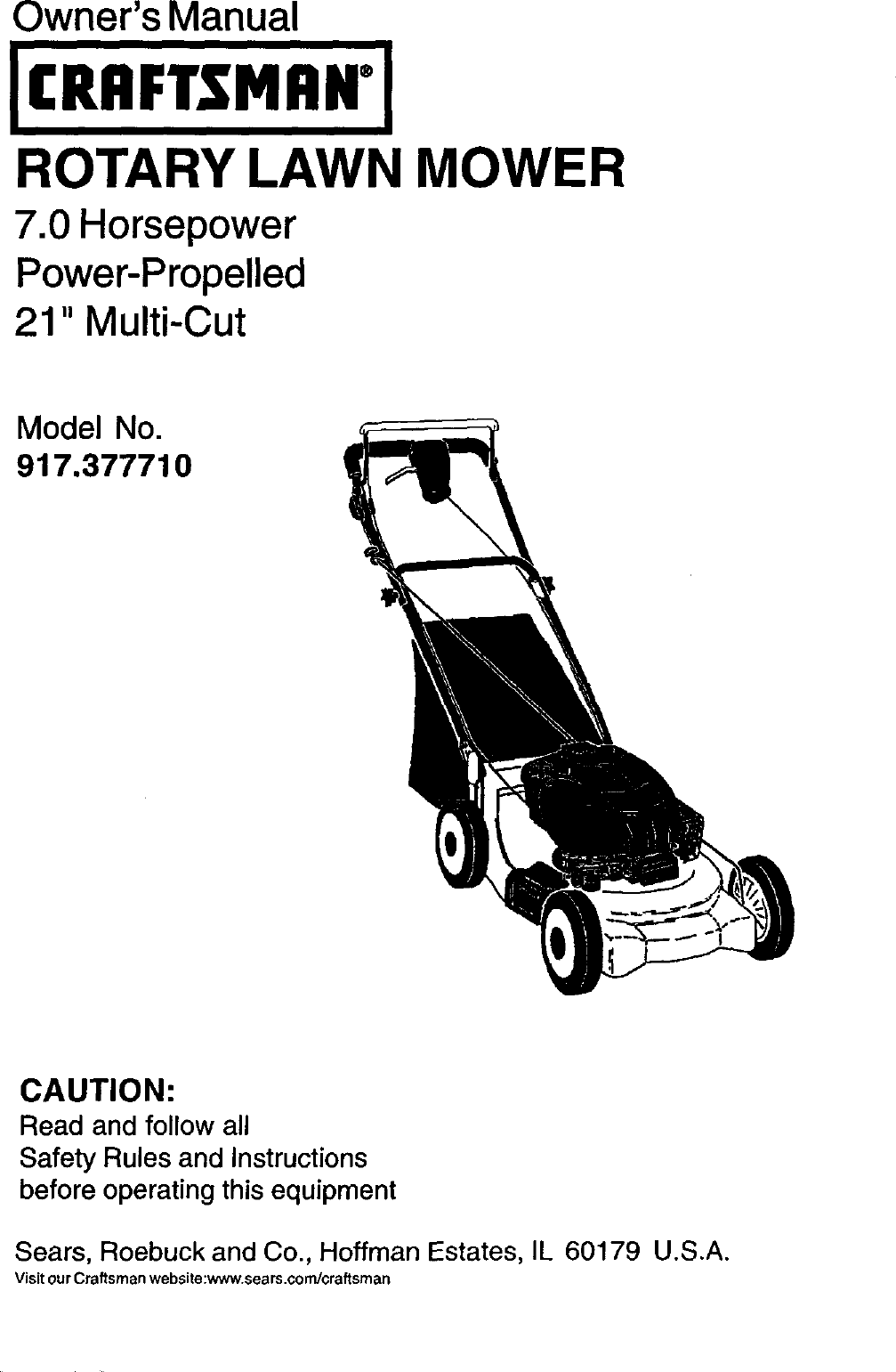 Craftsman 917377710 User Manual Gas, Walk Behind Lawnmower Manuals And ...