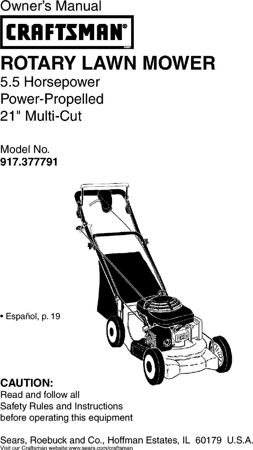 Craftsman 917377791 User Manual Gas Walk Behind Lawnmower Manuals And