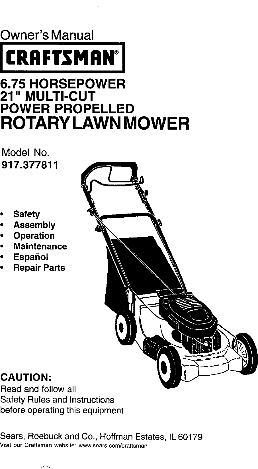 Craftsman 917377811 User Manual Gas, Walk Behind Lawnmower Manuals And ...