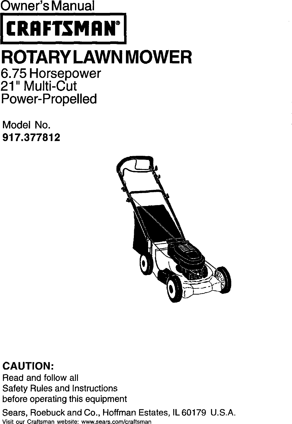 Craftsman 917377812 User Manual Gas, Walk Behind Lawnmower Manuals And