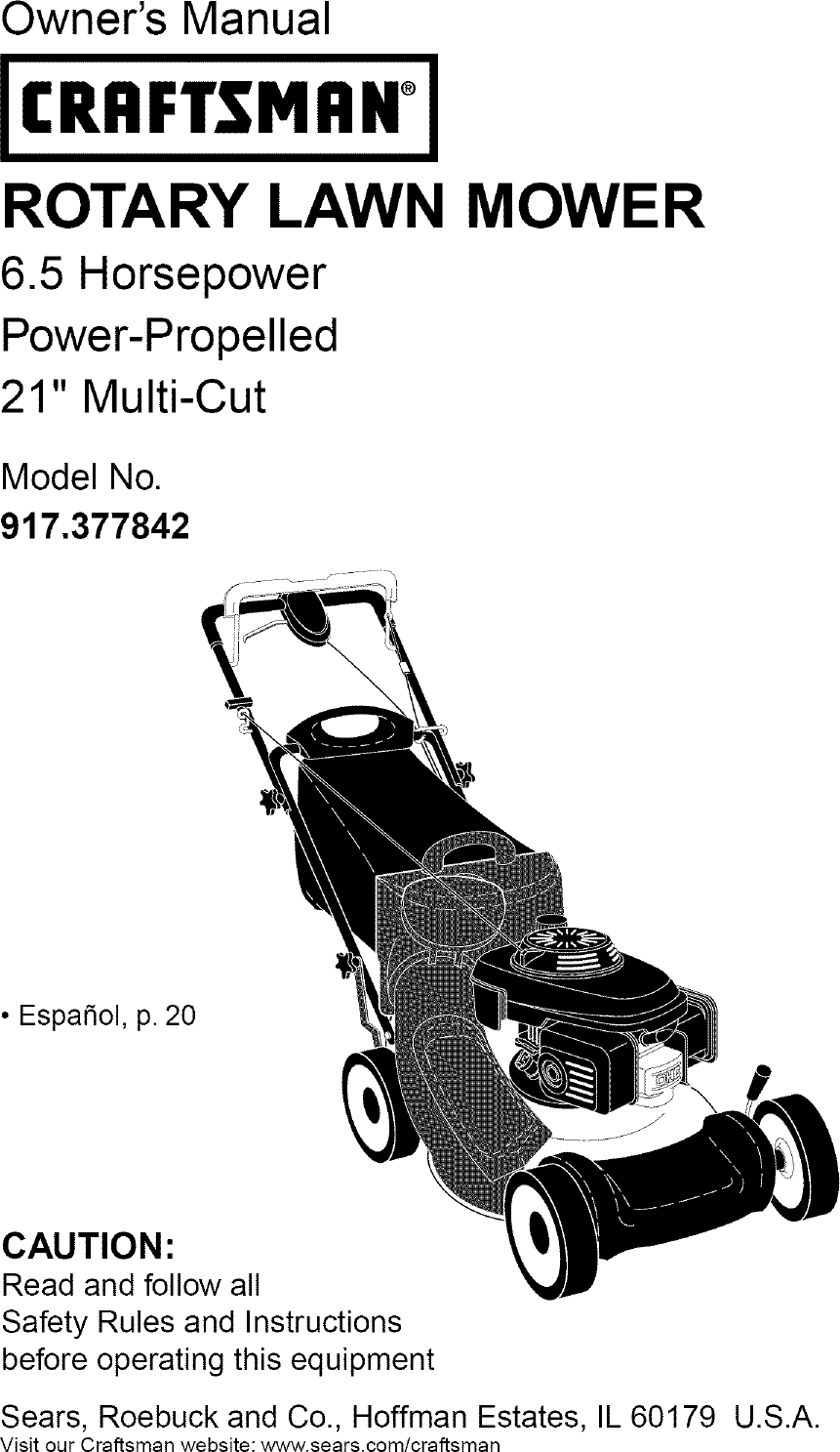 Craftsman 917377842 User Manual Gas, Walk Behind Lawnmower Manuals And ...