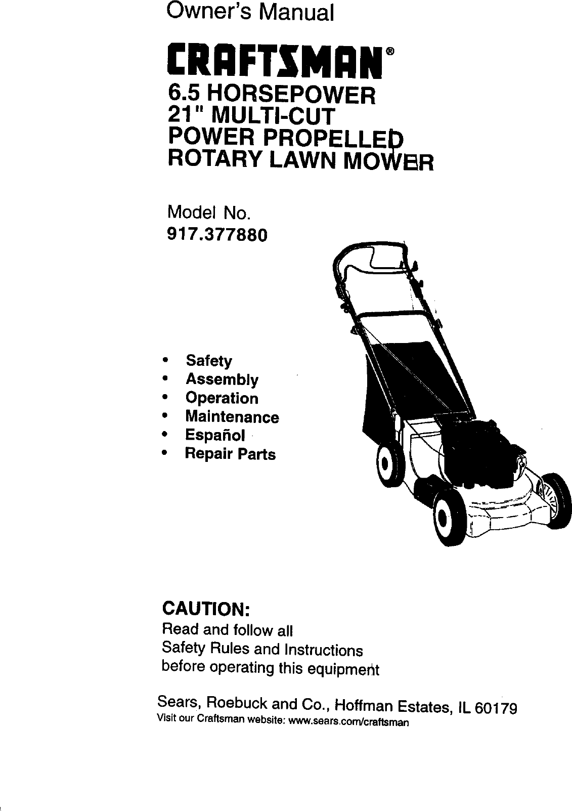 Craftsman 917377880 User Manual Gas, Walk Behind Lawnmower Manuals And ...