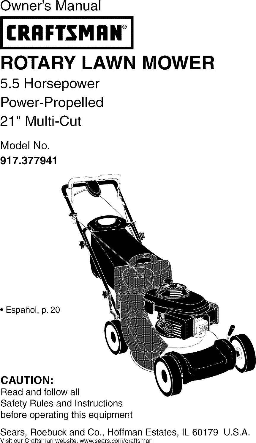 Craftsman 917377941 User Manual ROTARY MOWER Manuals And Guides L0501465