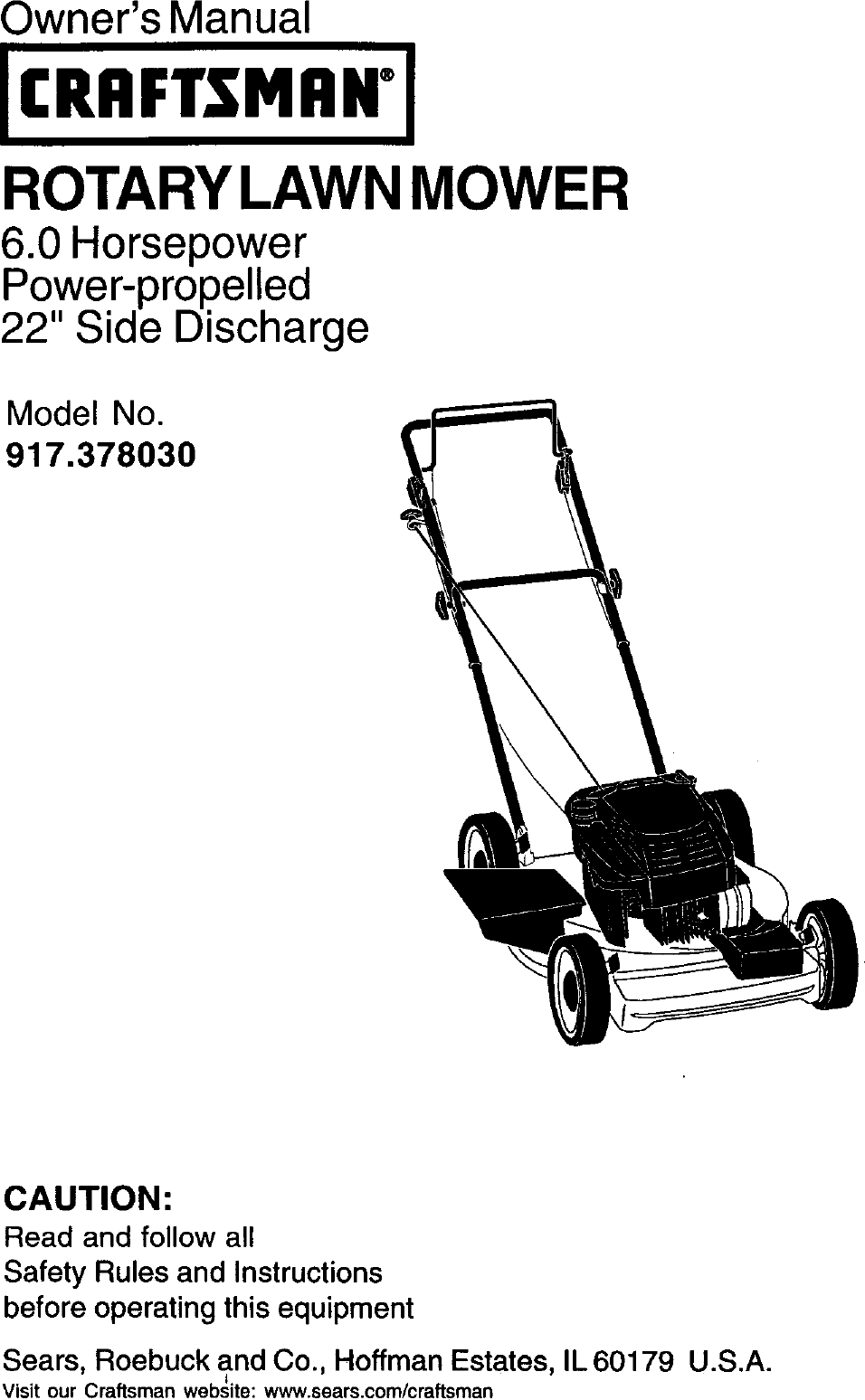 Craftsman 917378030 User Manual LAWN MOWER Manuals And Guides L0202088