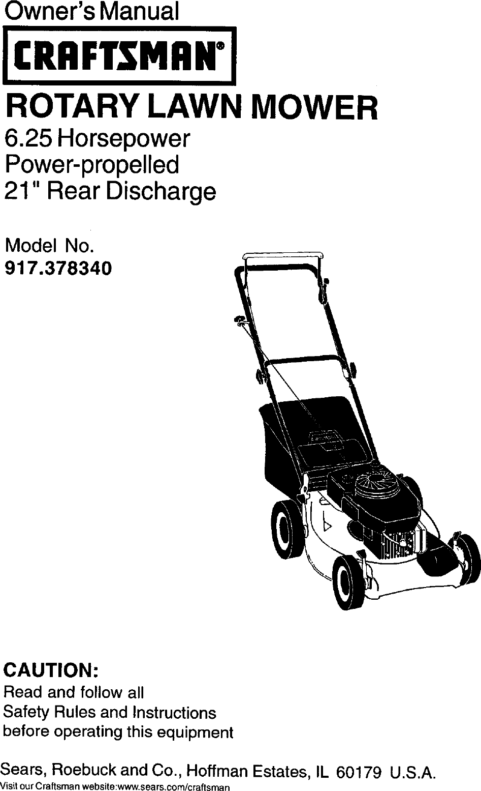 Craftsman 917378340 User Manual LAWN MOWER Manuals And Guides L0202086
