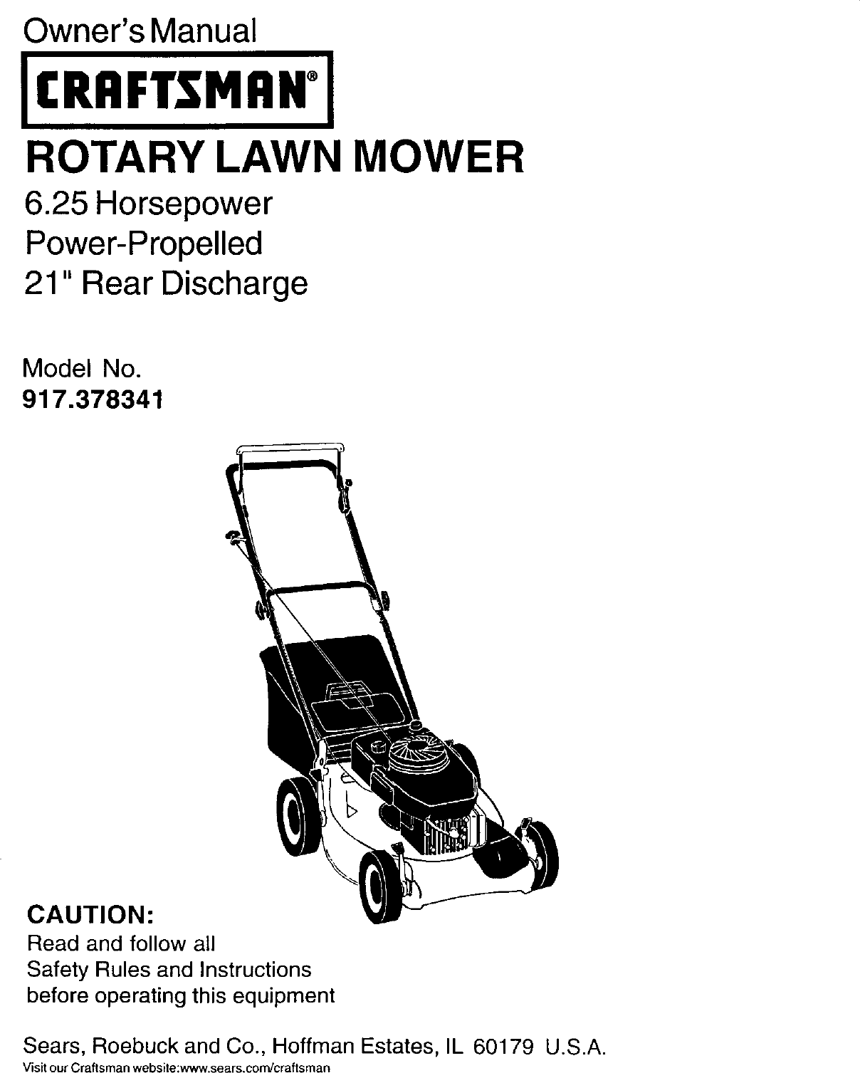 Craftsman 917378341 User Manual LAWN MOWER Manuals And Guides L0204066