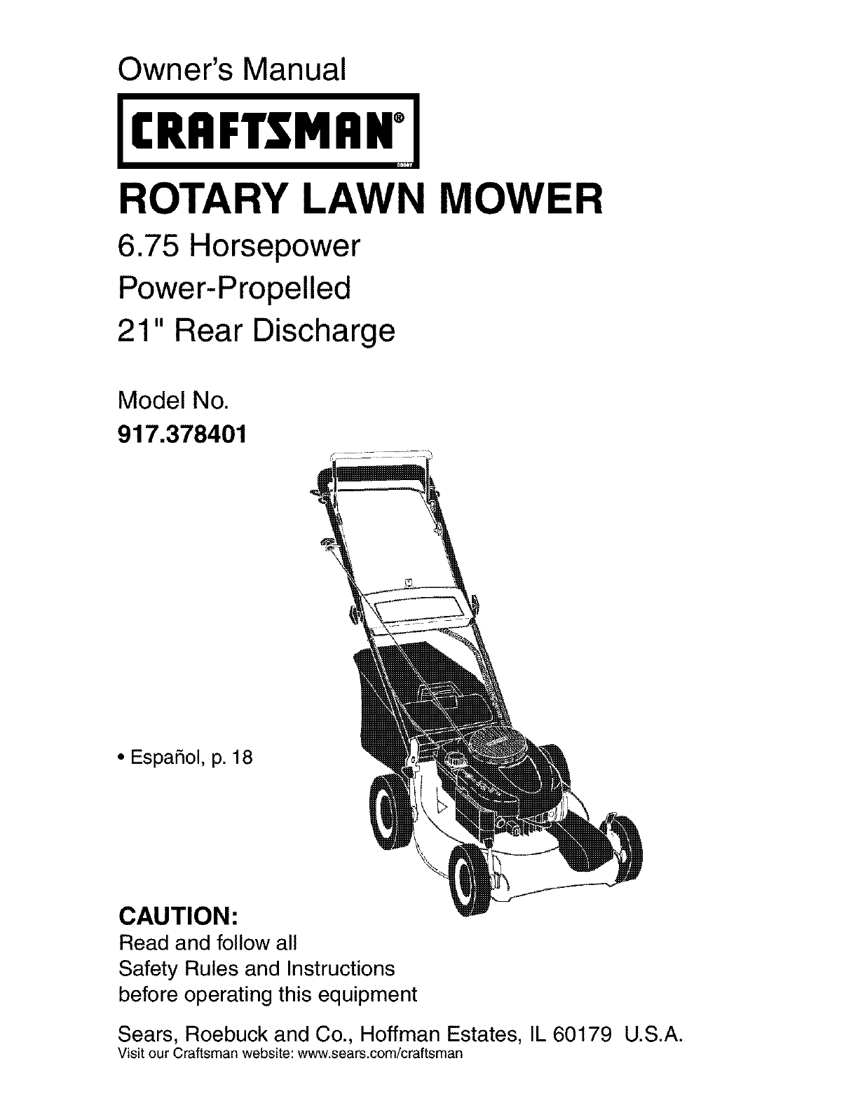 Owner's Manual. IC..FTSMnWl. ROTARY LAWN MOWER