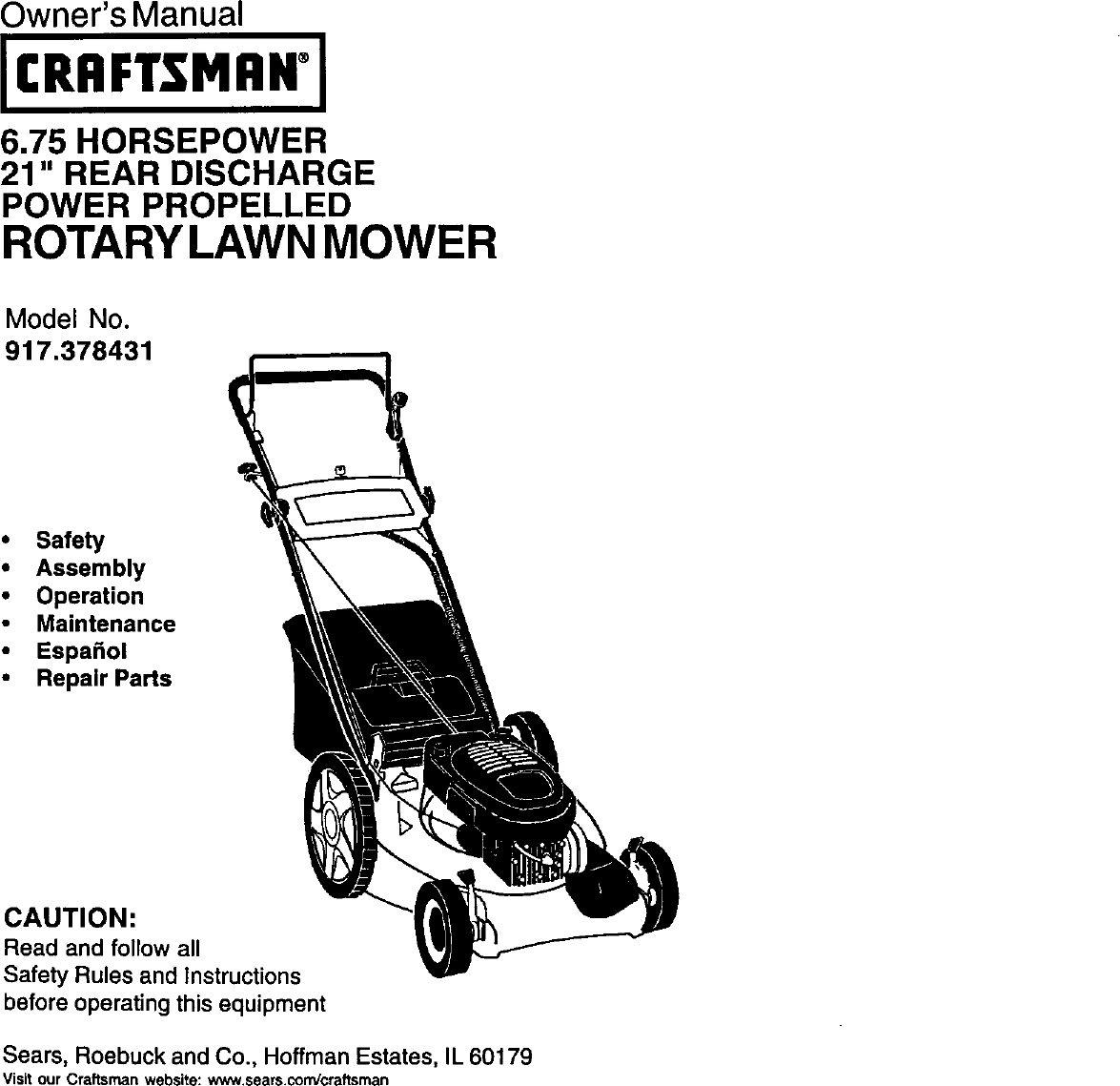 Craftsman 917378431 User Manual Gas, Walk Behind Lawnmower Manuals And ...